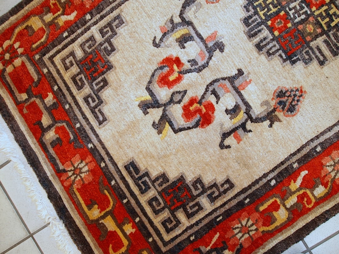 Handmade vintage Mongolian rug 2,9' x 5,2' ( 90cm x 160cm ) 1970 - 5