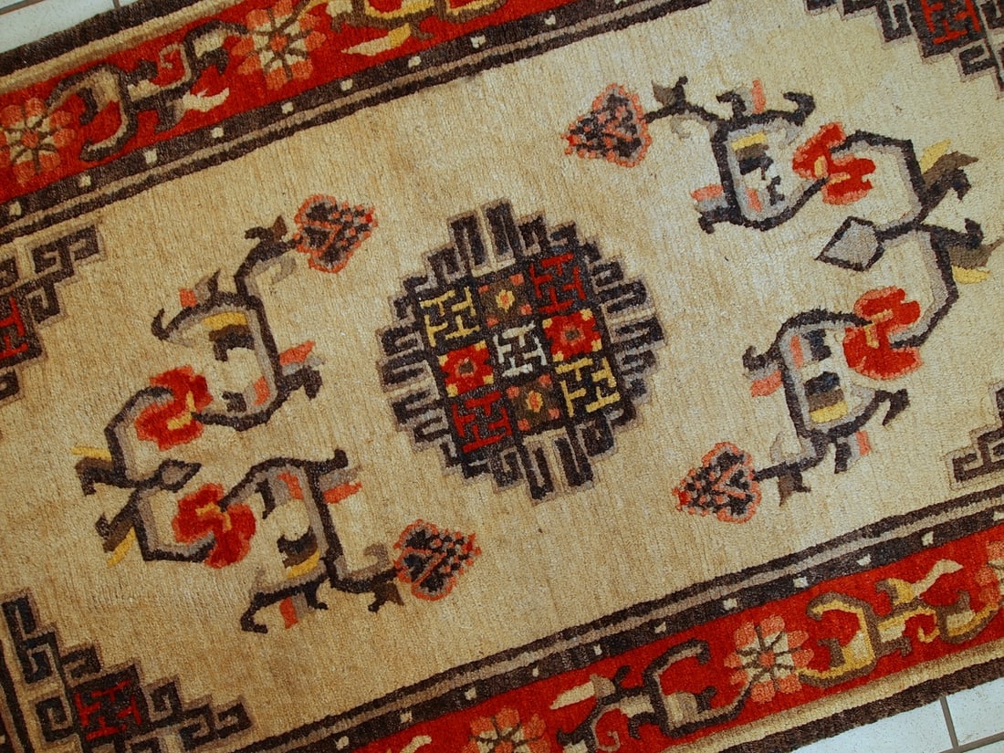 Handmade vintage Mongolian rug 2,9' x 5,2' ( 90cm x 160cm ) 1970 - 6