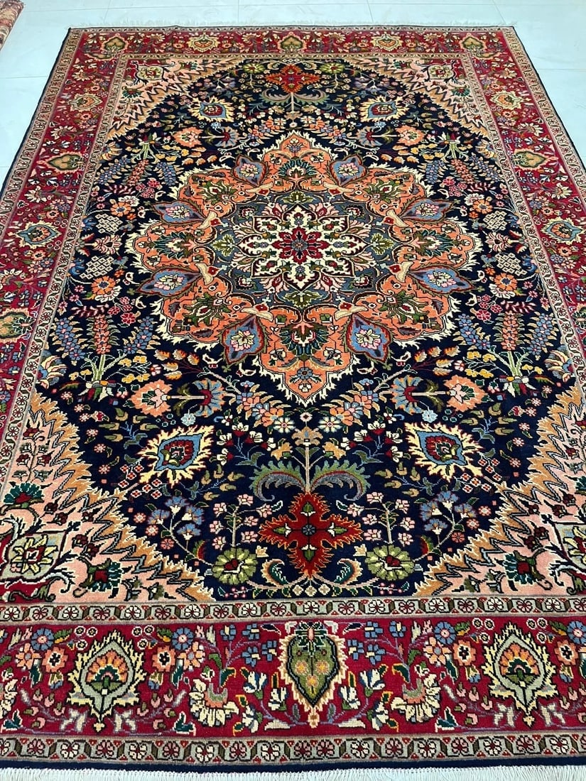 Hand Knotted Persian Tabriz Wool Navy Oriental Area Rug 6'7" x 9'3" - 5