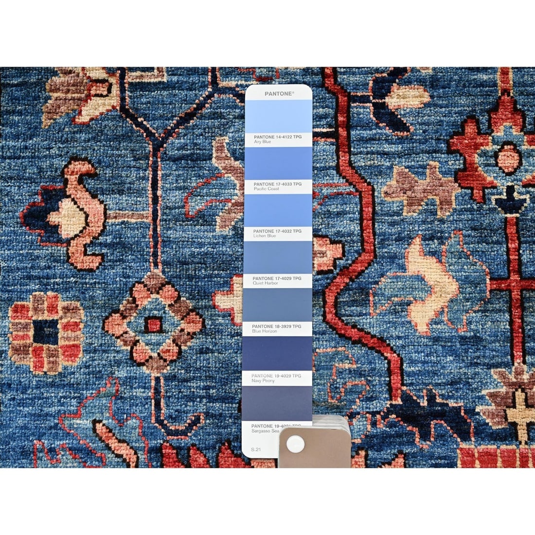 Denim Blue Heriz All Over Design Hand Knotted Soft Wool Runner Rug - 4