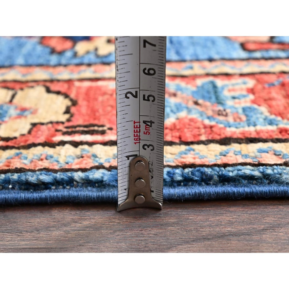 Denim Blue Heriz All Over Design Hand Knotted Soft Wool Runner Rug - 6