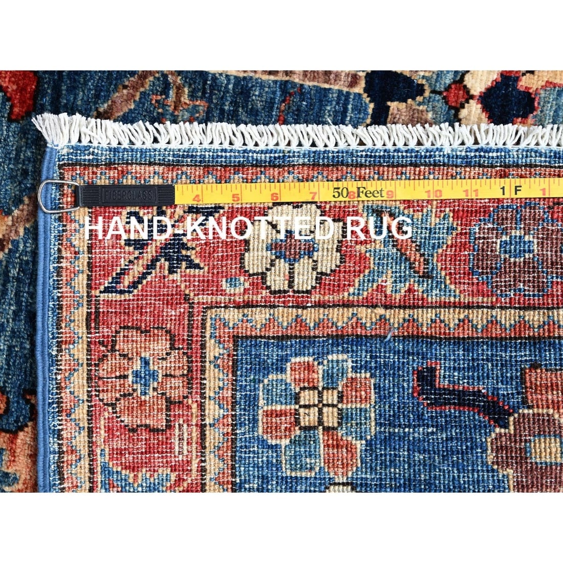 Denim Blue Heriz All Over Design Hand Knotted Soft Wool Runner Rug - 7