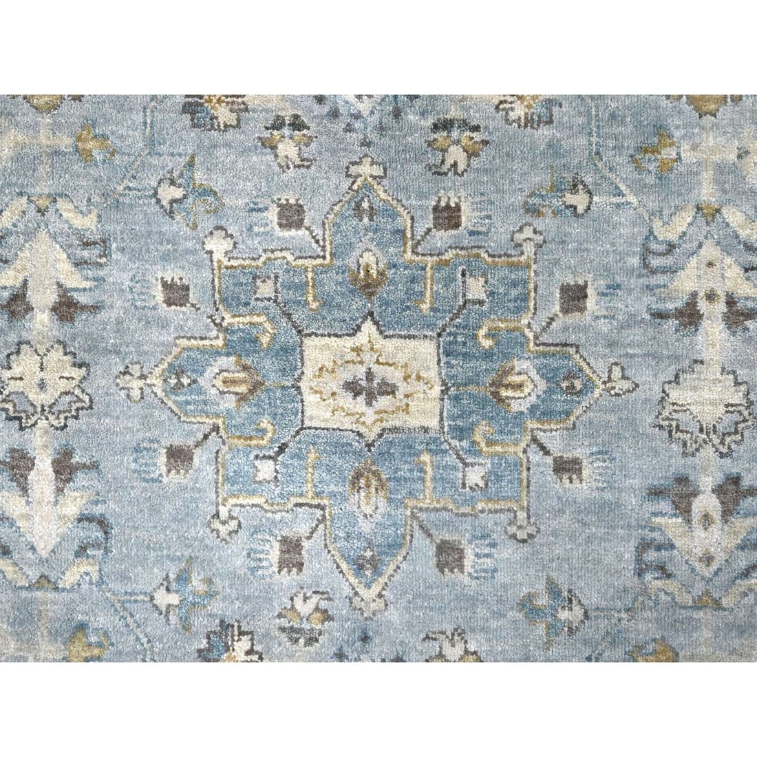 Gray Hand Knotted Karajeh Design with Tribal Medallions Pure Wool Rug - 8