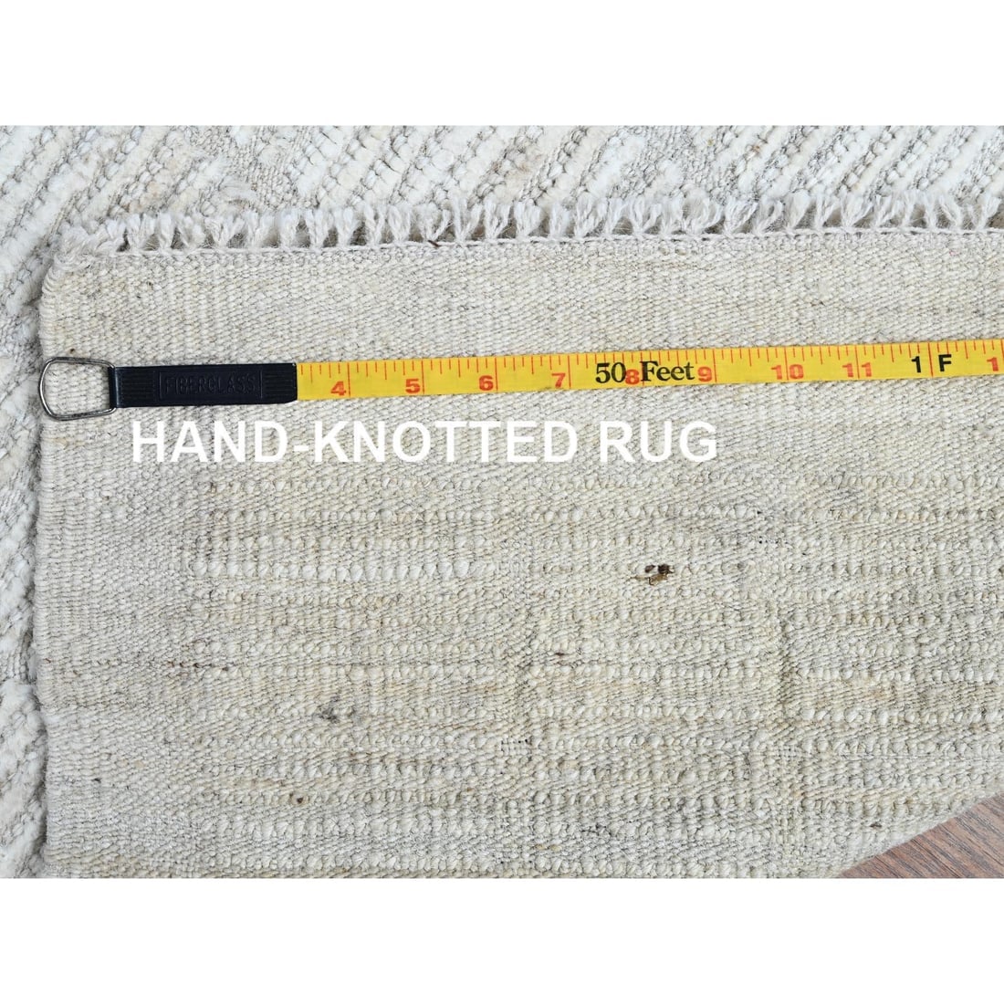 Ivory Moroccan Weave with Box Design Hand Knotted Pure Wool Mat Rug - 7