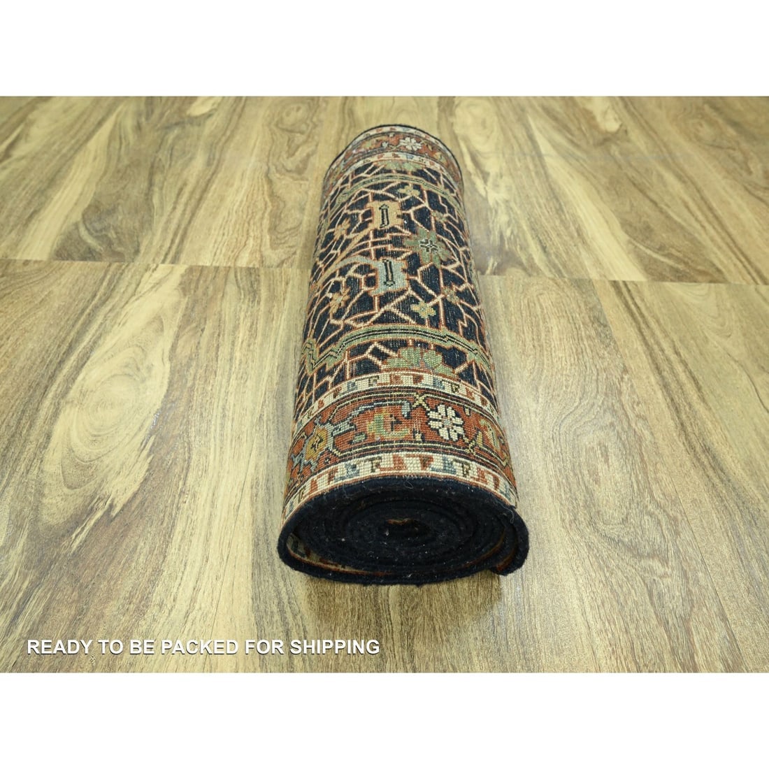 Navy Blue Heriz Design Hand Knotted New Zealand Wool Runner Rug - 5