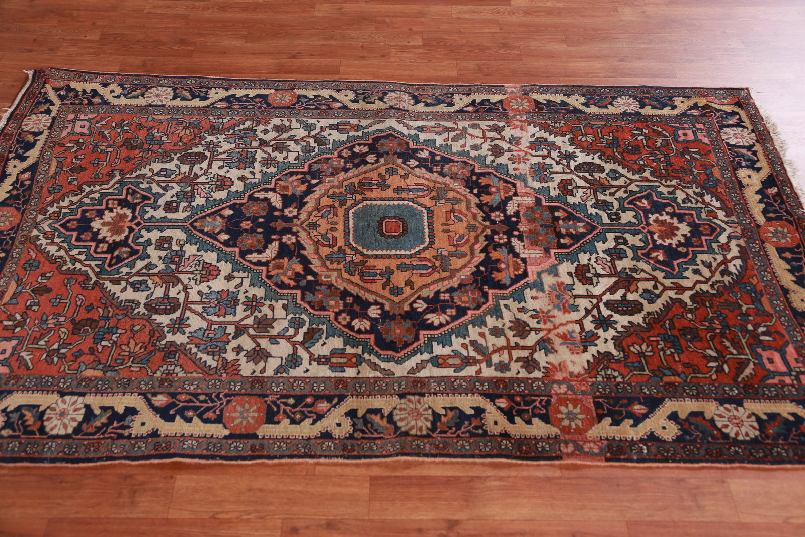 Pre-1900 Vegetable Dye Sarouk Farahan Persian Rug 4x7 - 16
