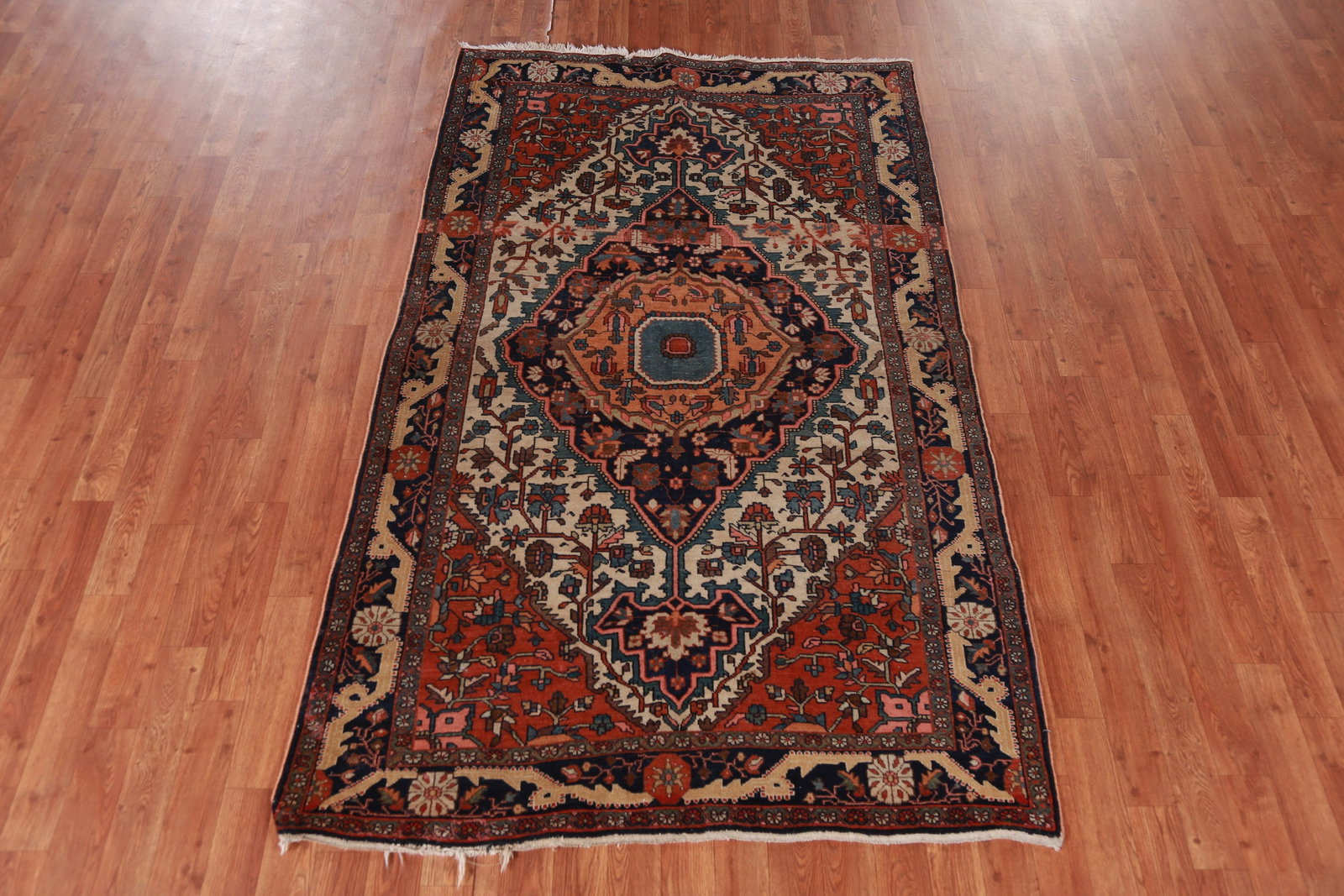 Pre-1900 Vegetable Dye Sarouk Farahan Persian Rug 4x7 - 17