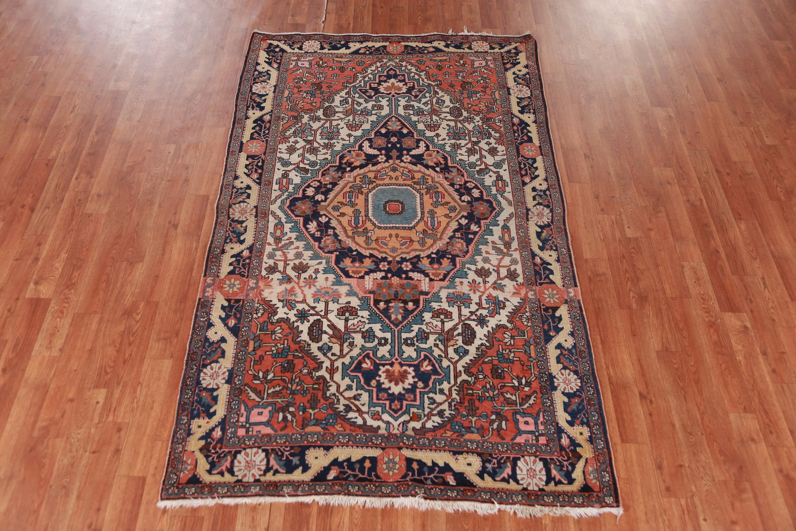 Pre-1900 Vegetable Dye Sarouk Farahan Persian Rug 4x7 - 3