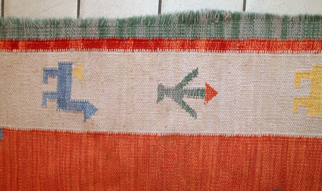 Handmade vintage Persian Gabbeh kilim 5.6' x 7.5' (171cm x 229cm) 1960s - 12