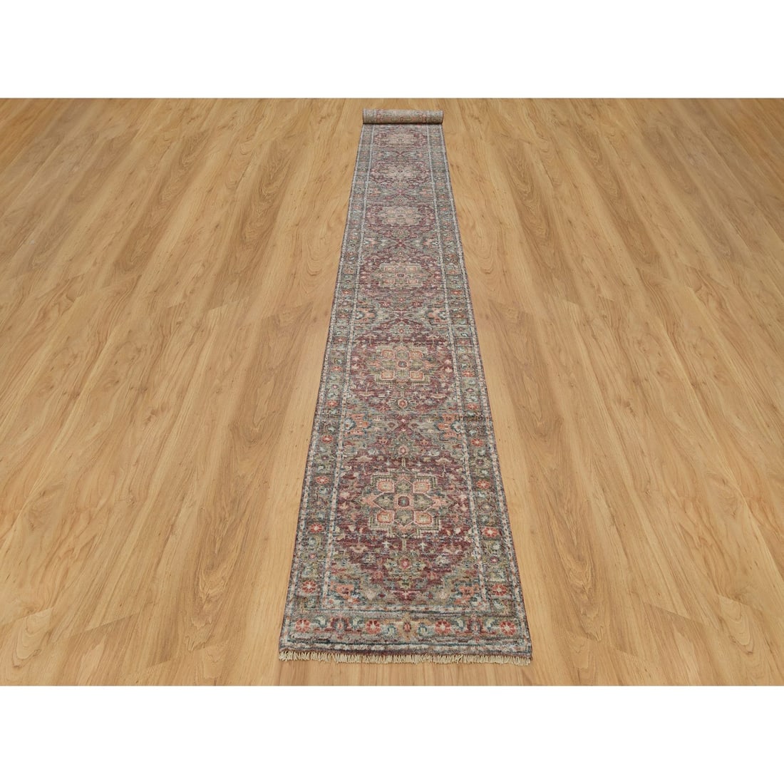 Red Soft Wool Heriz Revival Hand Knotted XL Runner Oriental Rug - 2