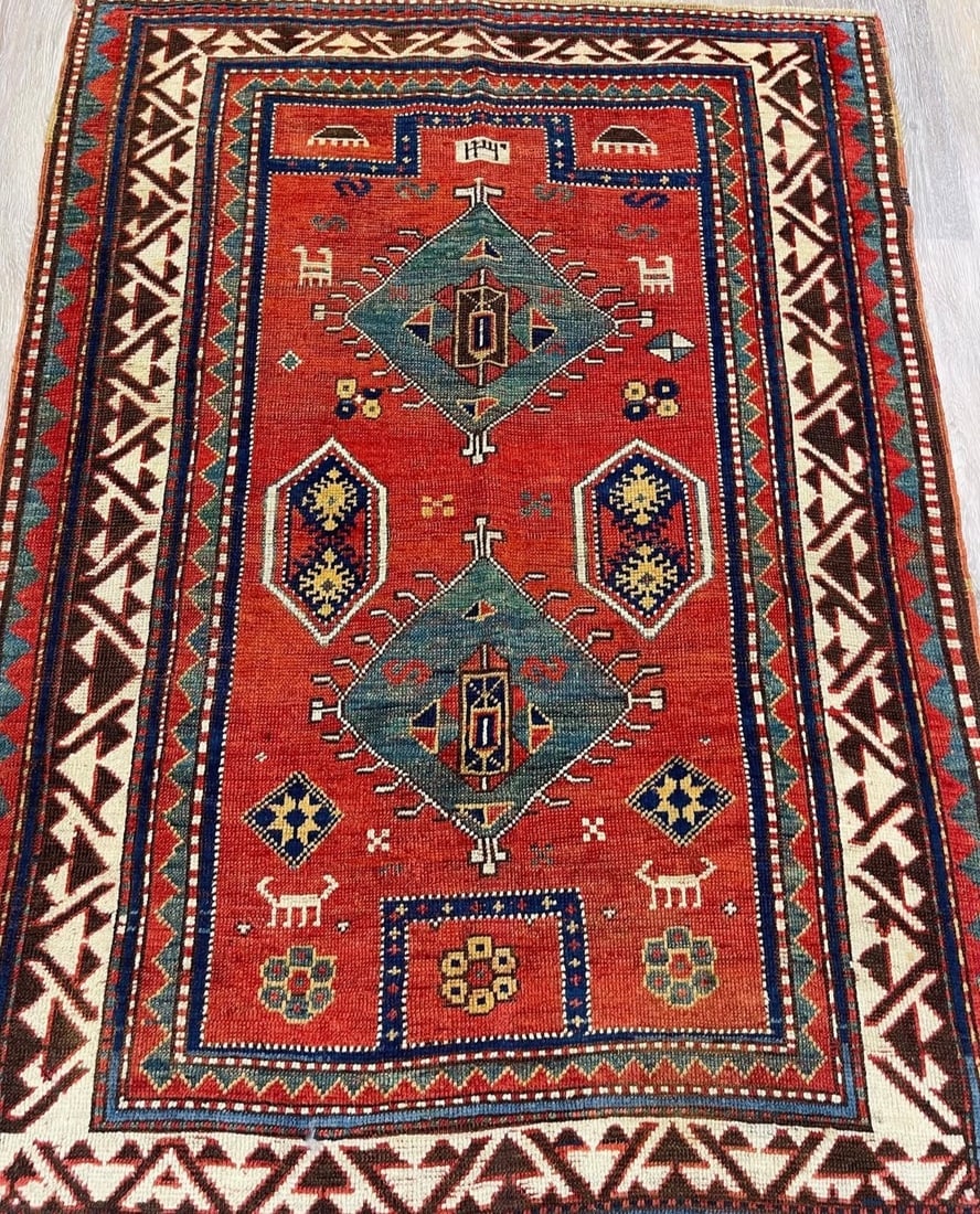 19th Century Borjalou Prayer kazak Caucasian Rug-4889 - 2