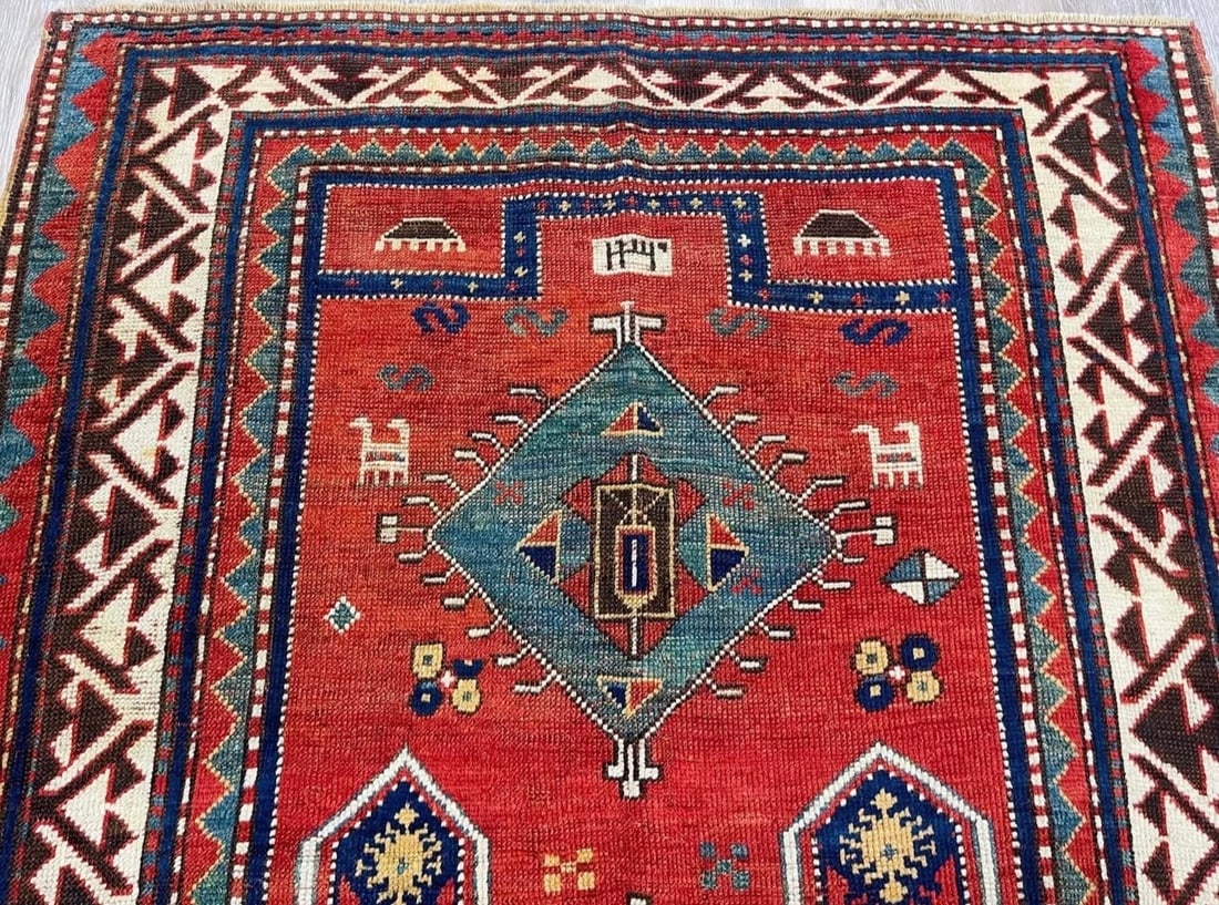 19th Century Borjalou Prayer kazak Caucasian Rug-4889 - 3