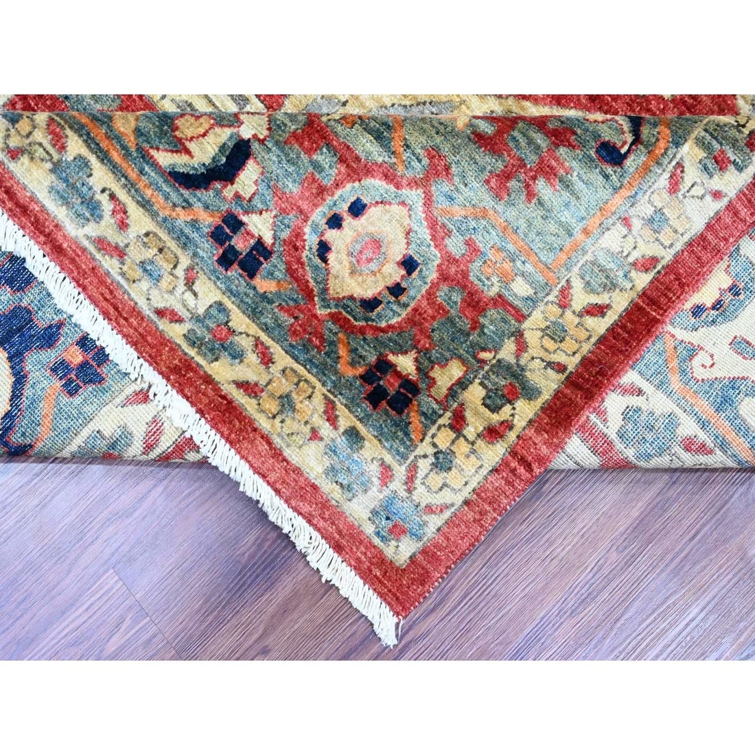 Red Serapi Heriz with Flower Design Hand Knotted Wool All Oriental Rug - 6