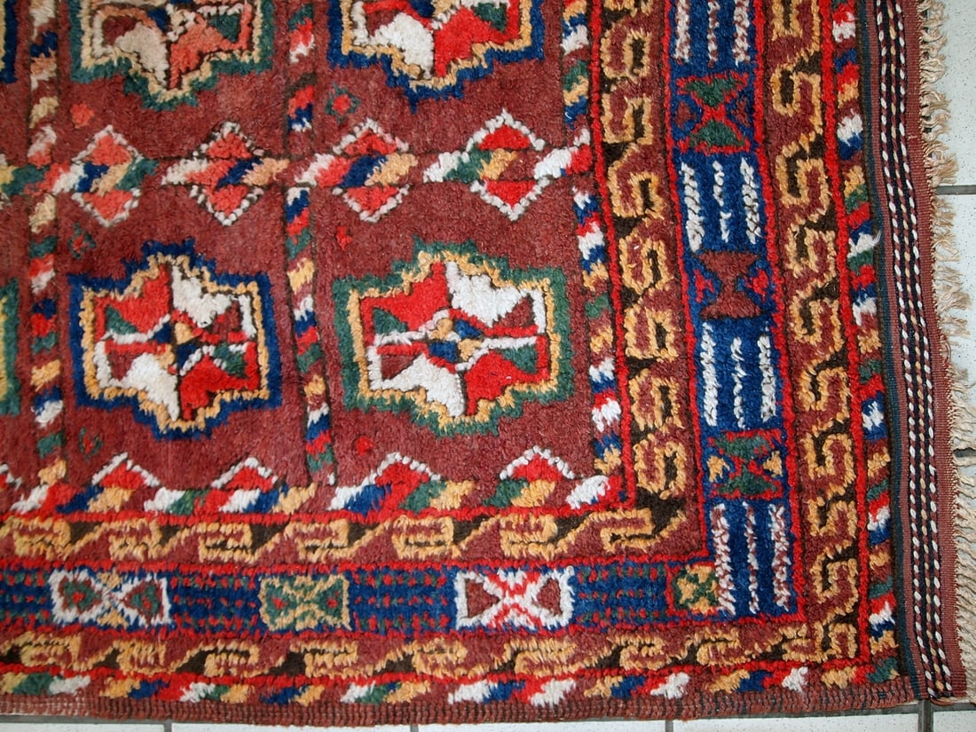 Handmade antique Persian Kurdish rug 3.9' x 7.5' (119cm x 230cm) 1920s - 6