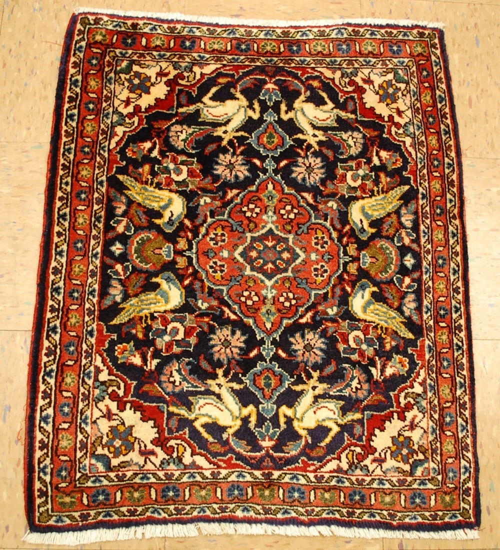 PRSIAN SARUK RUG 2'2" x 2'7": Title: PRSIAN SARUK RUG 2'2" x 2'7" Description:OLD,ANTIQUE TRUE BEAUTY_SUPER DETAILED ANIMAL ,BIRDS DESIGN WITH AMAZING NATURAL DYE COLOR COMBINATION_HIGH KPSI WITH FINE KORK WOOL AUTHENTIC HAND