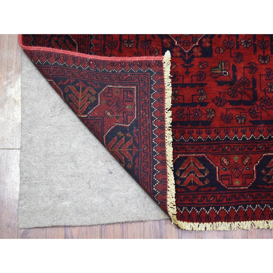 Red Hand Knotted Tribal Design Velvety Wool Afghan Khamyab Runner Rug - 2