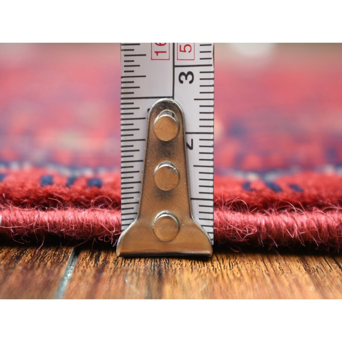 Red Hand Knotted Tribal Design Velvety Wool Afghan Khamyab Runner Rug - 5