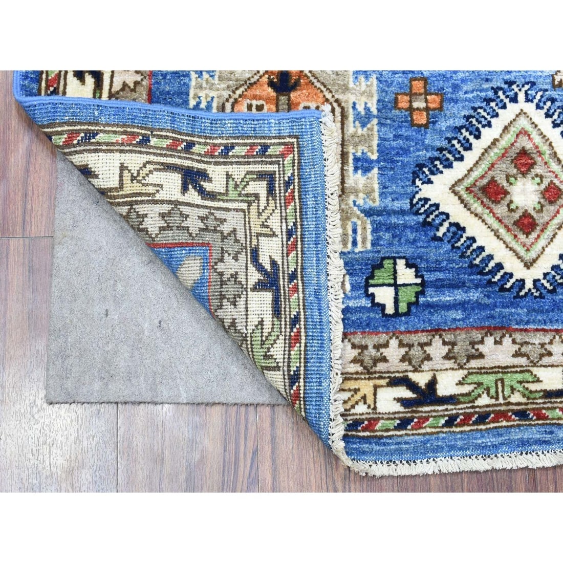 Light Blue, Hand Knotted Afghan Ersari, Pure Wool Oriental Rug - 2