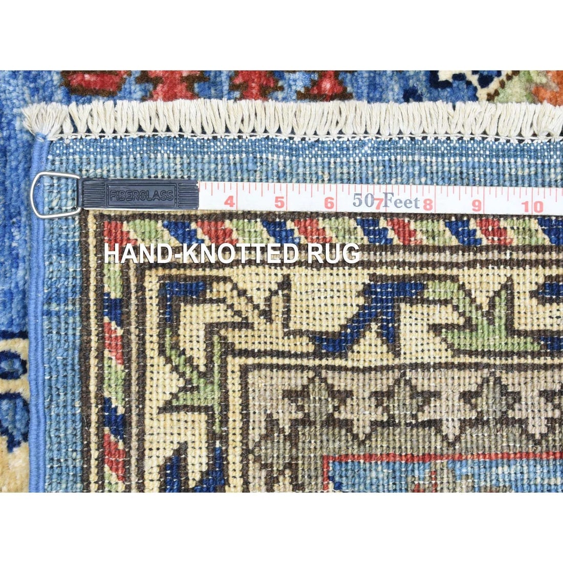 Light Blue, Hand Knotted Afghan Ersari, Pure Wool Oriental Rug - 6