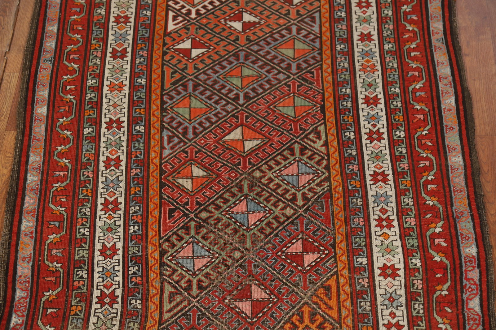 Vegetable Dye Wool Kazak Oriental Runner Rug 3x8 - 4