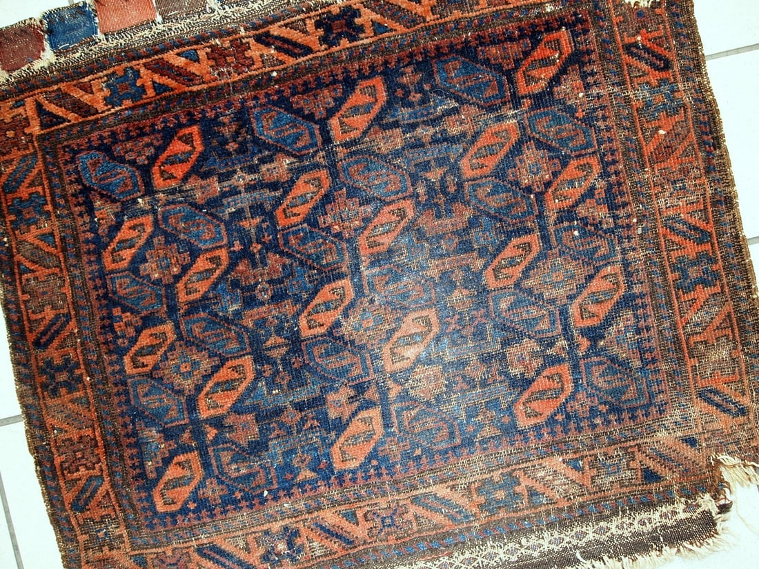 Handmade antique collectible Afghan Baluch bagface 2.4' x 2.6' ( 74cm x 79cm) 1880s - 5