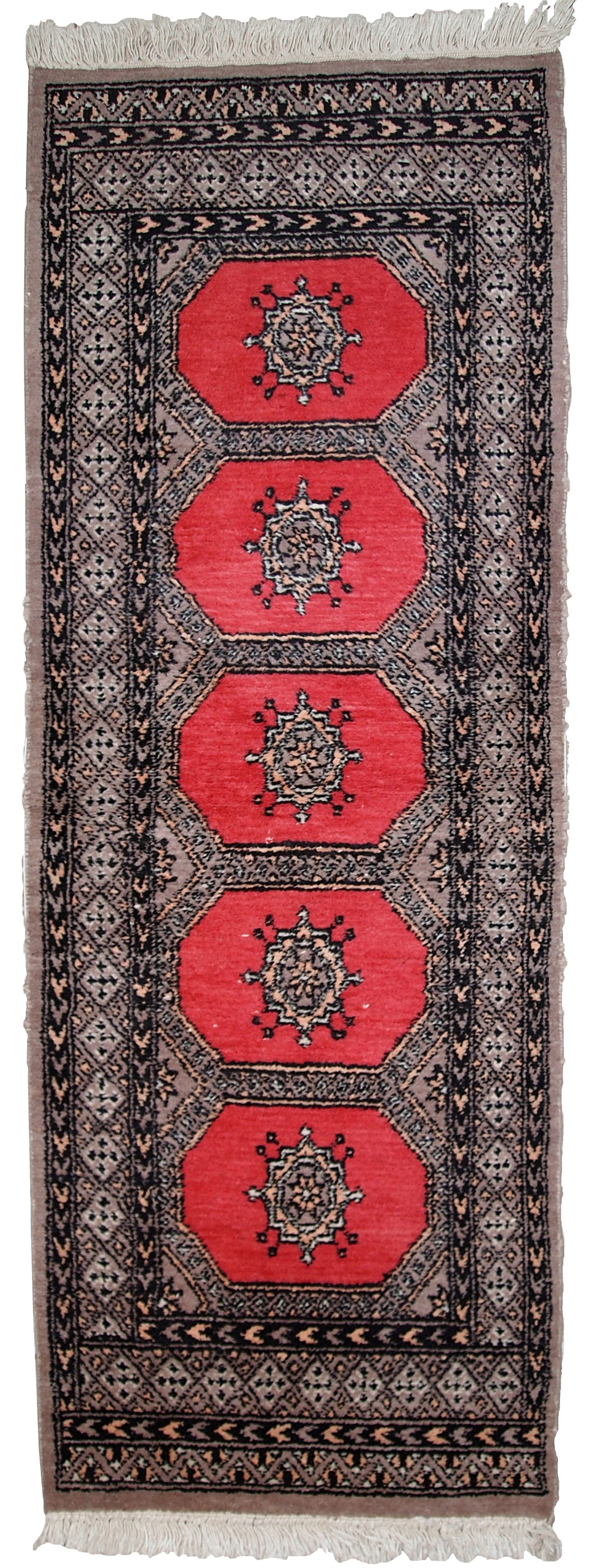 Handmade vintage Uzbek Bukhara rug 2.1' x 5.6' (65cm x 170cm) 1960s - 8