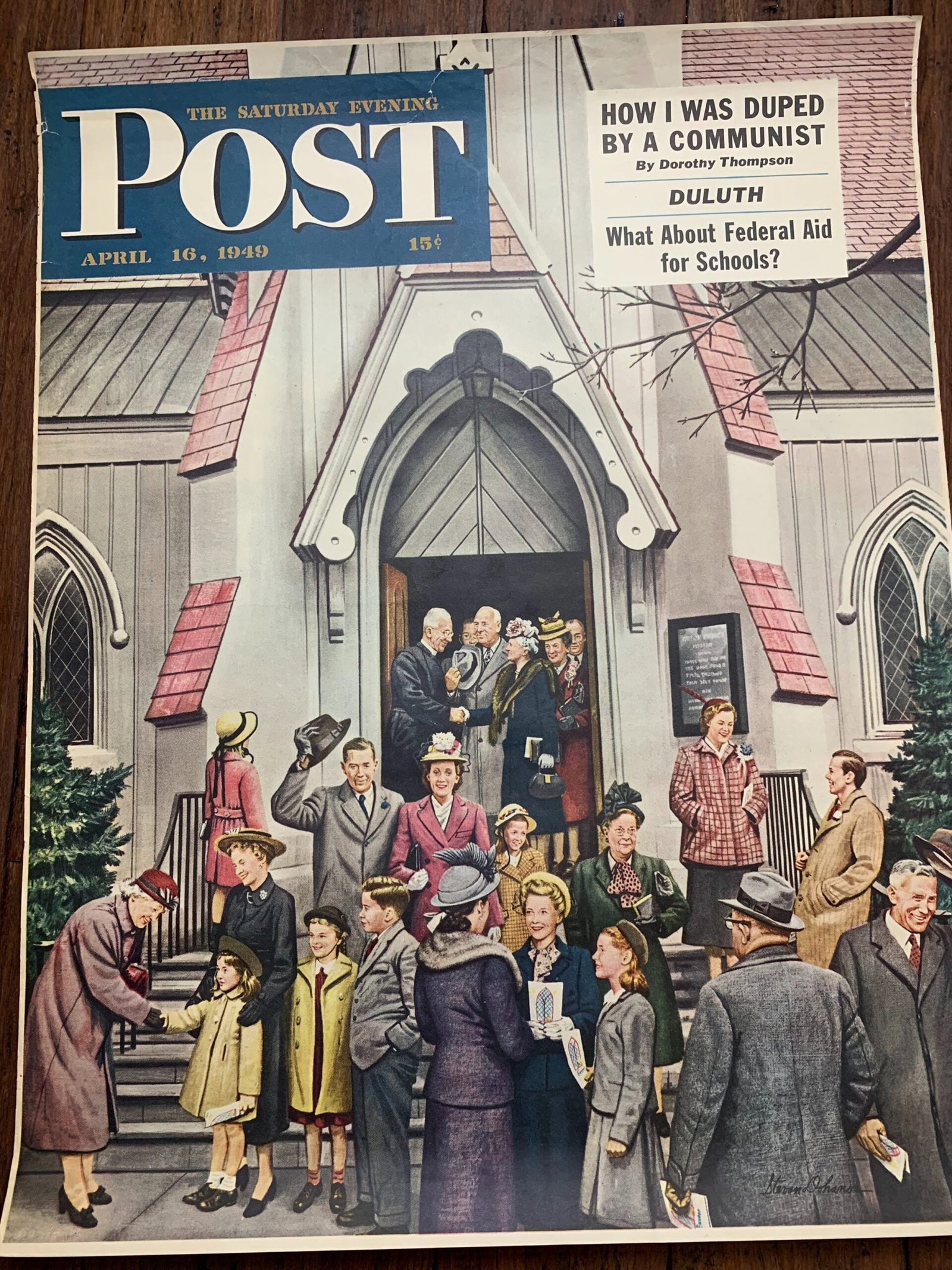 22x28 1949 Newstand Poster Saturday Evening Post - Art By Stevan Dohanos after Church (1 of 4)