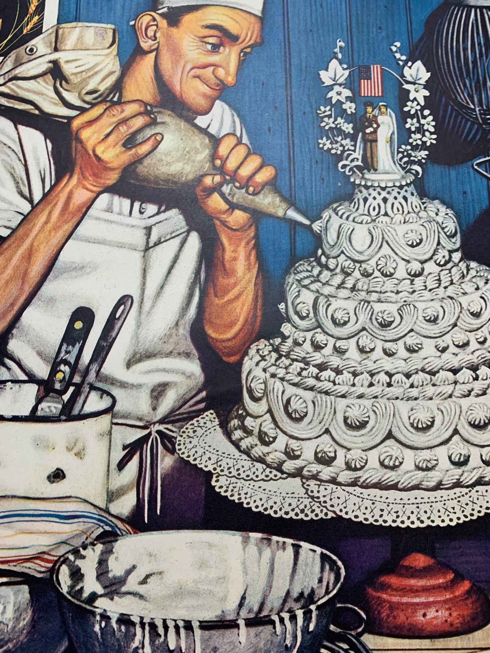22x28 1945 Newstand Poster Saturday Evening Post - Art By Stevan Dohanos icing The Wedding Cake - 4