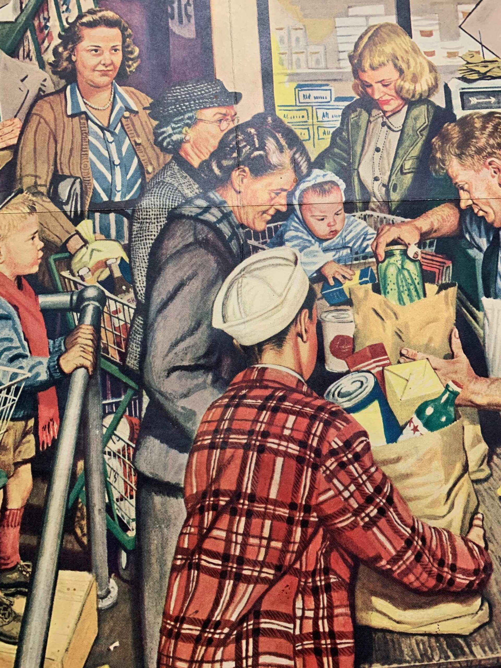 22x28 1948 Newstand Poster Saturday Evening Post - Art By Stevan Dohanos grocery Line - 4