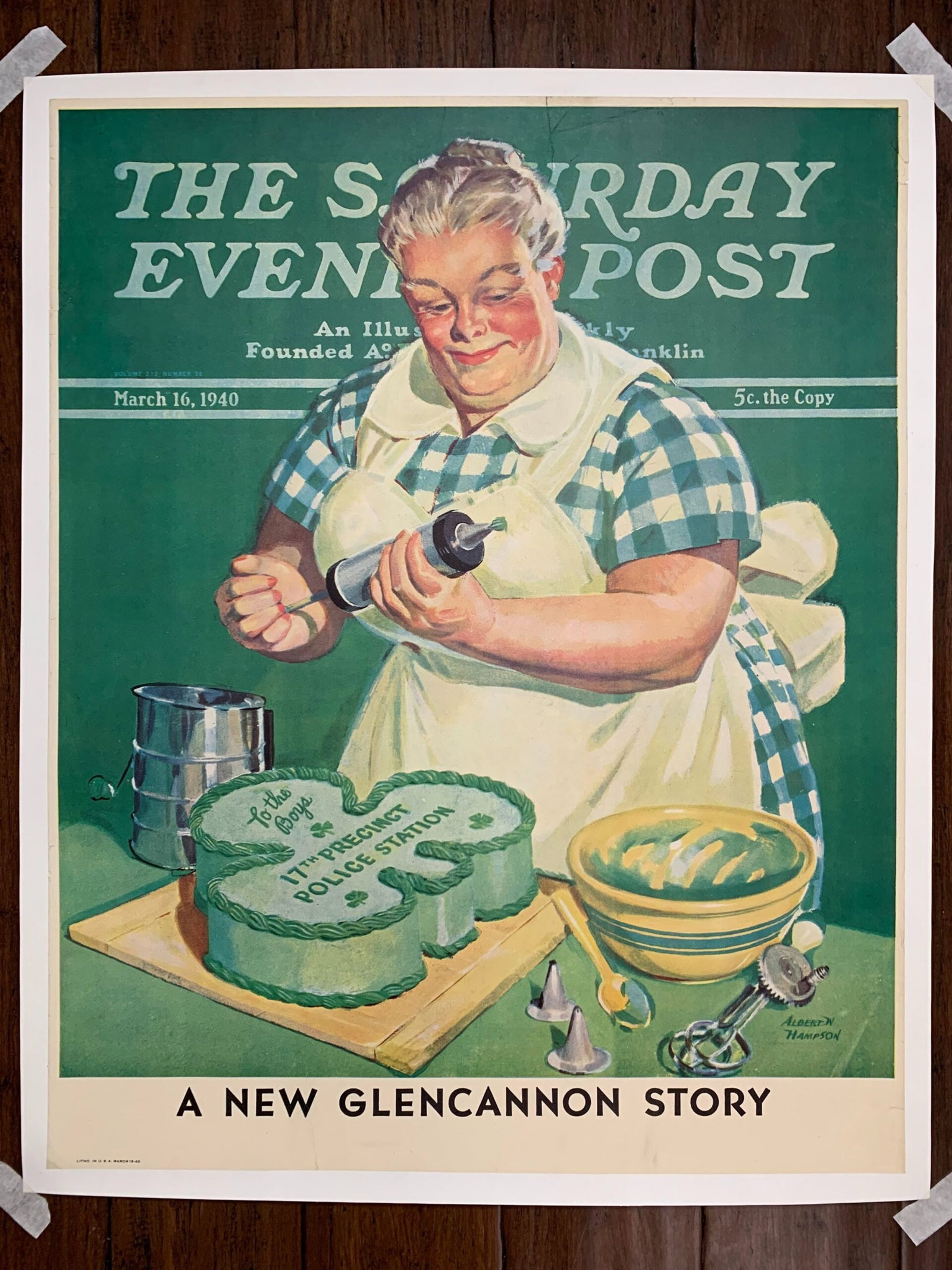 22x27.5 1940 Newstand Poster Saturday Evening Post - Art By Albert W. Hampson st. Paddy Cake For (1 of 6)