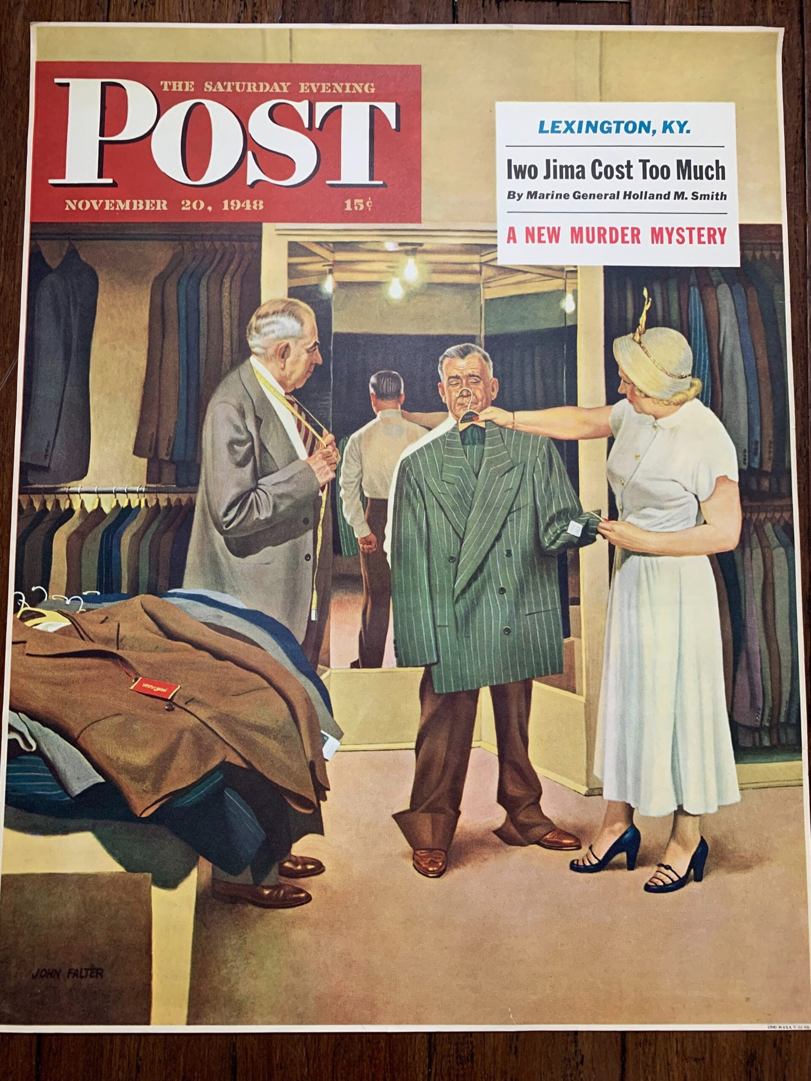 22x28 1948 Newstand Poster Saturday Evening Post - Art By John Falter choosing A New Suit (1 of 4)