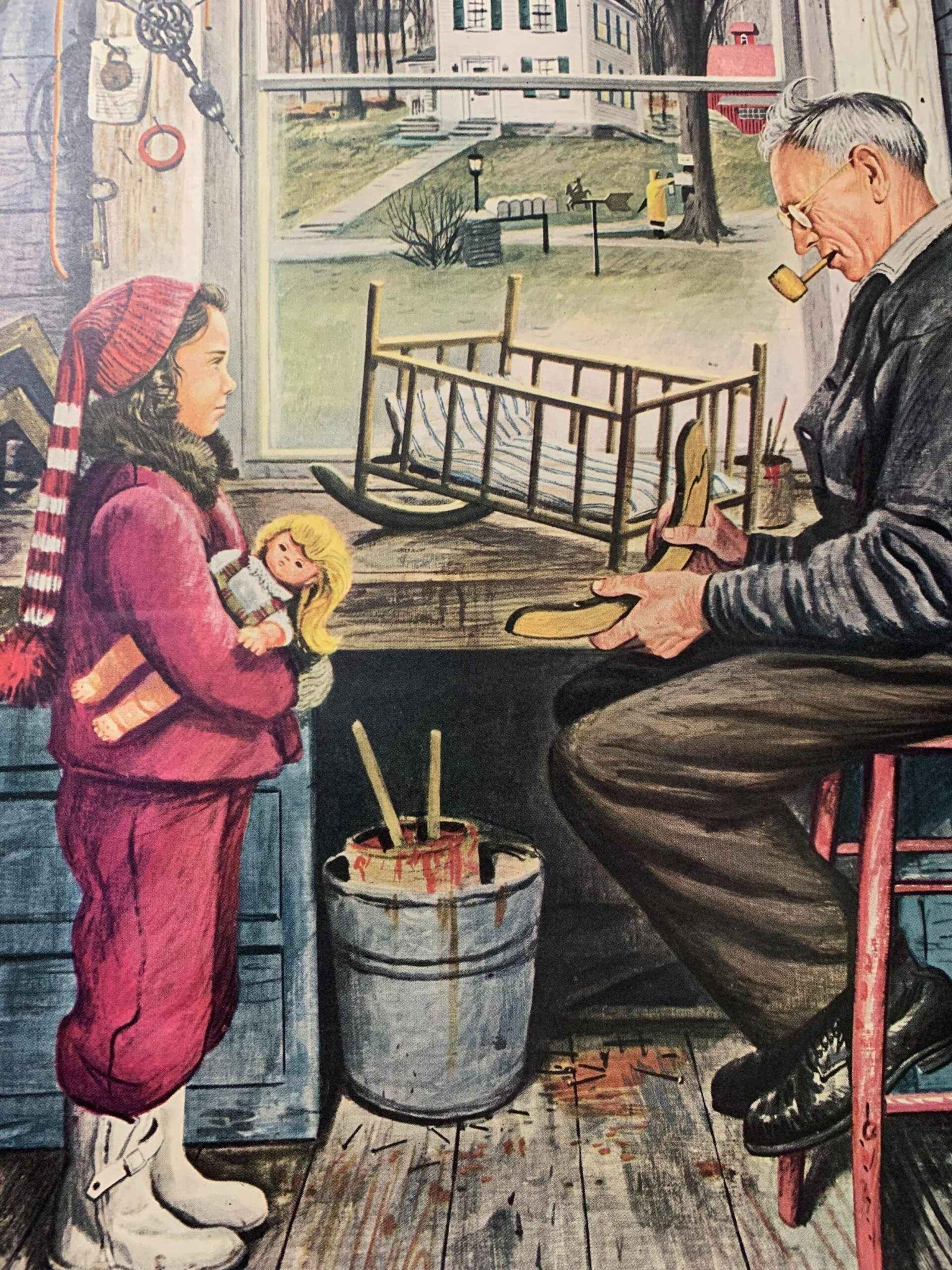 22x28 1949 Newstand Poster Saturday Evening Post - Art By Stevan Dohanos grandpa’s Workshop - 4