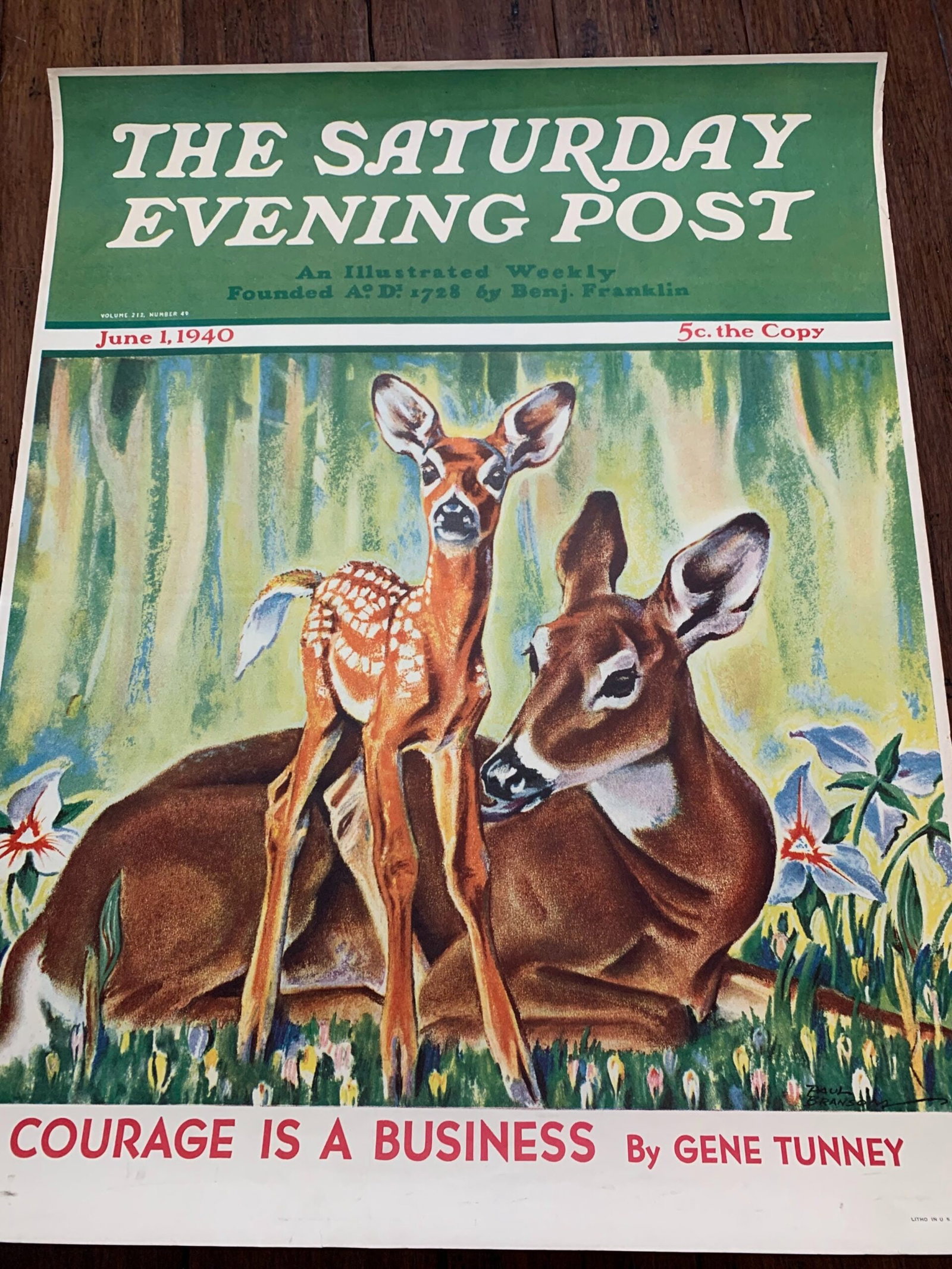 22x28 1940 Newstand Poster Saturday Evening Post - Art By Paul Bransom doe And Fawn In Forest (1 of 4)