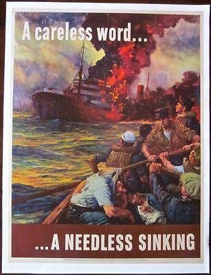 A Careless Word. A Needless Sinking (1942) WWII Paperbacked Poster!! (1 of 1)