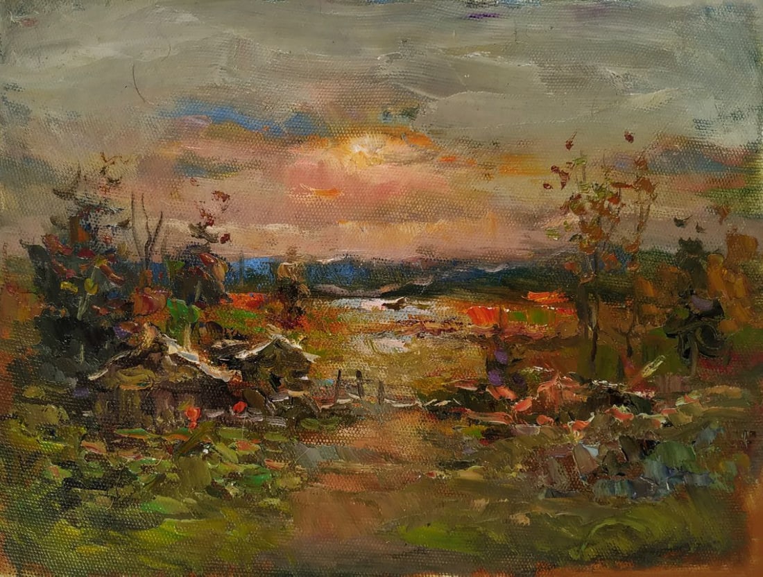 Oil painting Sunset Sergey Ivanovich Animov: Title: Oil painting Sunset Sergey Ivanovich Animov Description: 447DDD Painter: Sergey Ivanovich Animov Size: 26x38 cm/ 10.23x14.96 inches Components: canvas, oil Original painting from our collection