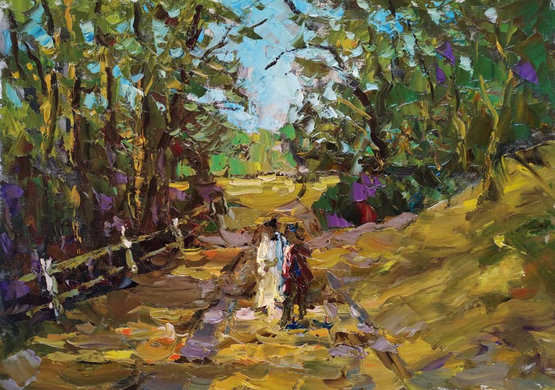 Oil painting Forest walk Sergey Ivanovich Animov: Title: Oil painting Forest walk Sergey Ivanovich Animov Description: 448DDD Painter: Sergey Ivanovich Animov Size: 26x38 cm/ 10.23x14.96 inches Components: canvas, oil Original painting from our colle