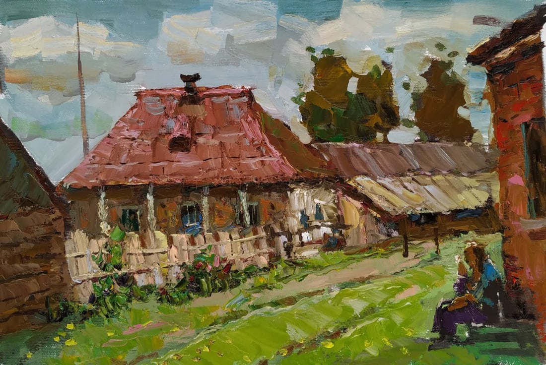 Oil painting Rural house Sergey Ivanovich Animov: Title: Oil painting Rural house Sergey Ivanovich Animov Description: 452DDD Painter: Sergey Ivanovich Animov Size: 26x38 cm/ 10.23x14.96 inches Components: canvas, oil Original painting from our