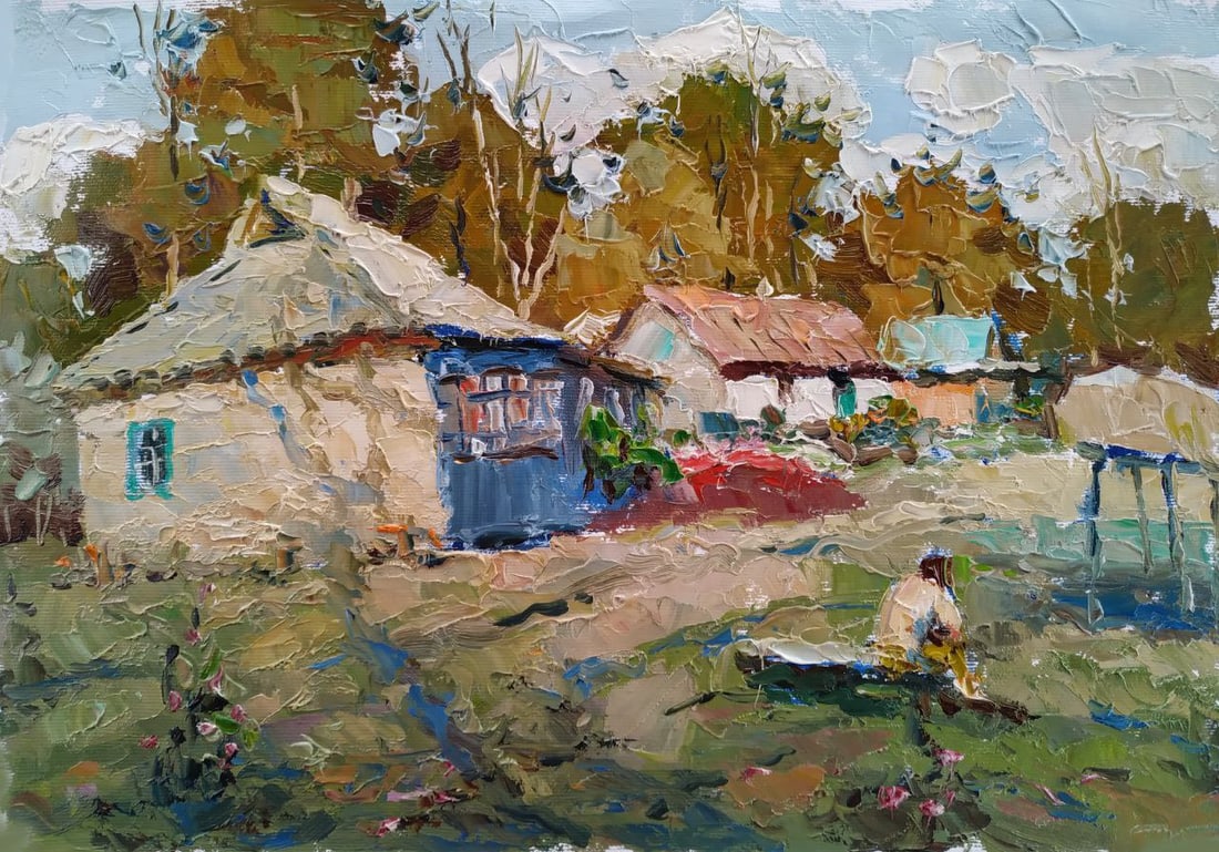 Oil painting Village street Sergey Ivanovich Animov: Title: Oil painting Village street Sergey Ivanovich Animov Description: 469DDD Painter: Sergey Ivanovich Animov Size: 26x38 cm/ 10.23x14.96 inches Components: canvas, oil Original painting from our co