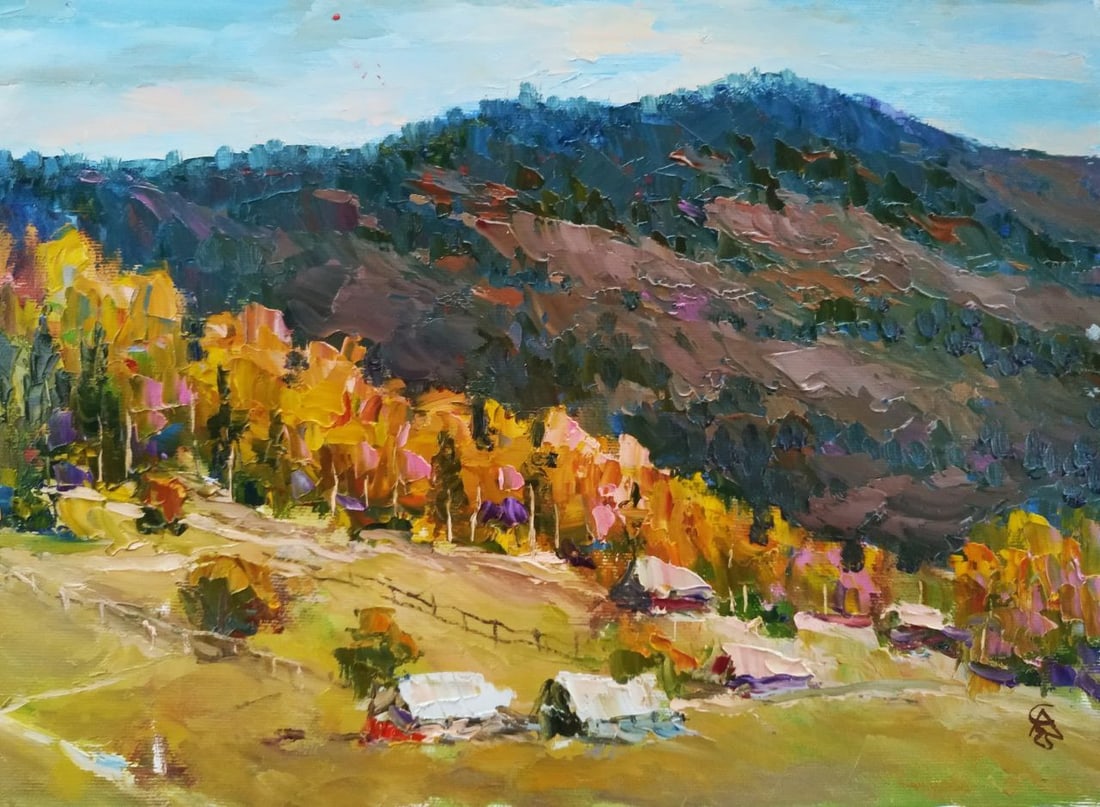 Oil painting Mountain Field Sergey Ivanovich Animov: Title: Oil painting Mountain Field Sergey Ivanovich Animov Description: 475DDD Painter: Sergey Ivanovich Animov Size: 26x38 cm/ 10.23x14.96 inches Components: canvas, oil Original painting from our co