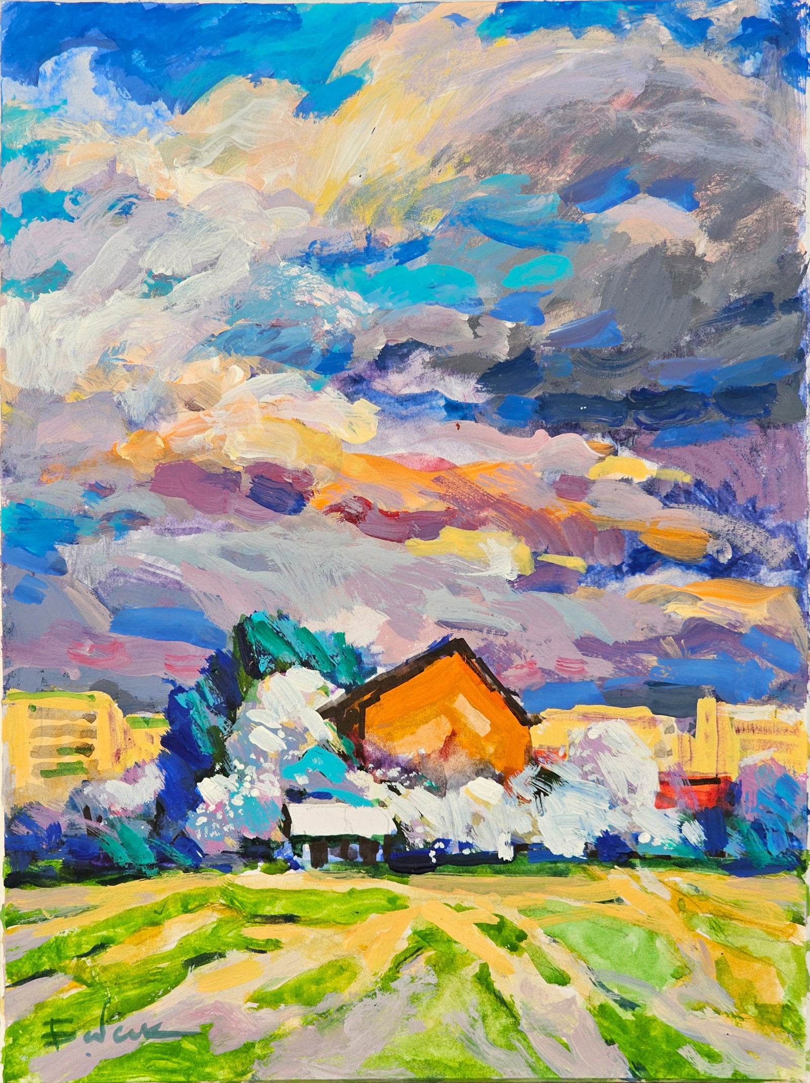 Oil painting cloudy landscape Vyacheslav Petrovich Babac: Title: Oil painting cloudy landscape Vyacheslav Petrovich Babac Description: 191BA Painter: Vyacheslav Petrovick Babac Size: 28x21 cm/ 11.02x8.26 inches Component: oil, cardboard Original painting fro