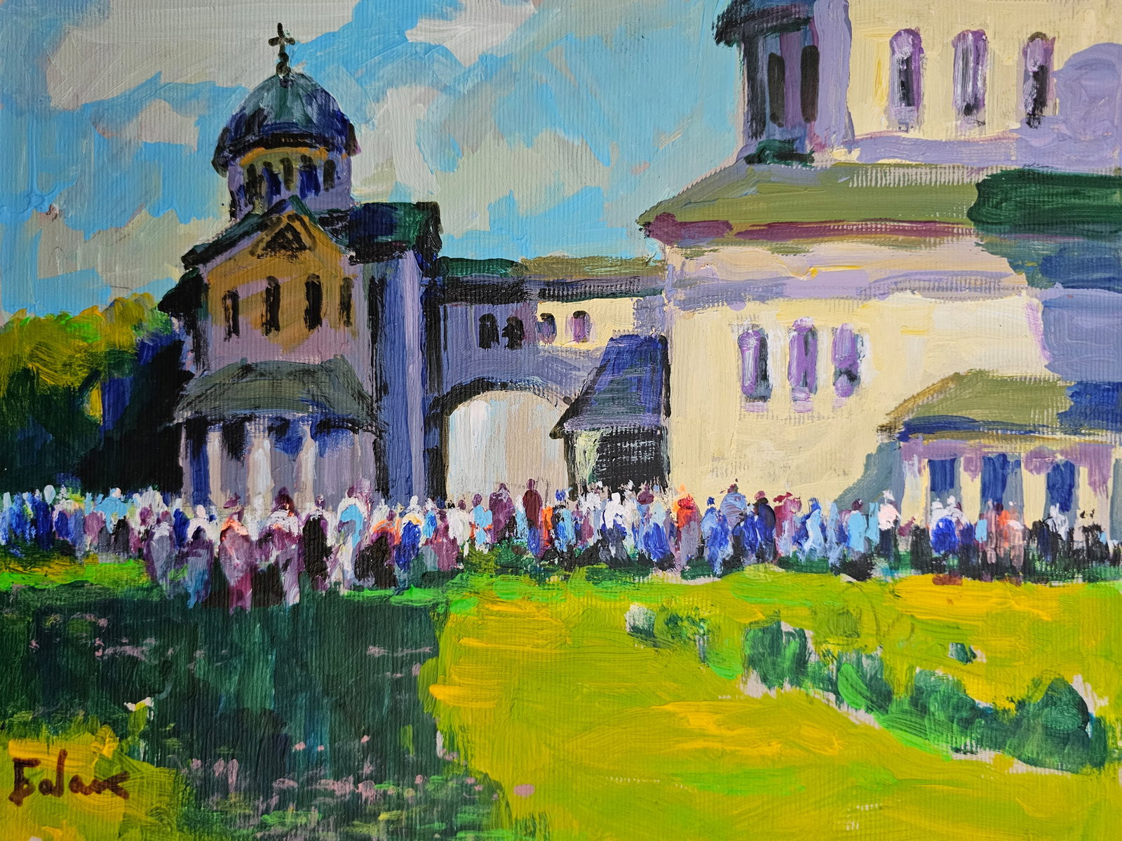 Acrylic painting Monastery of St. Joseph Vyacheslav Petrovich Babac: Title: Acrylic painting Monastery of St. Joseph Vyacheslav Petrovich Babac Description: 255BA Painter: Vyacheslav Petrovick Babac Size: 21x28 cm/ 8.26x11.02 inches Components: Acrylic, cardboard Origi