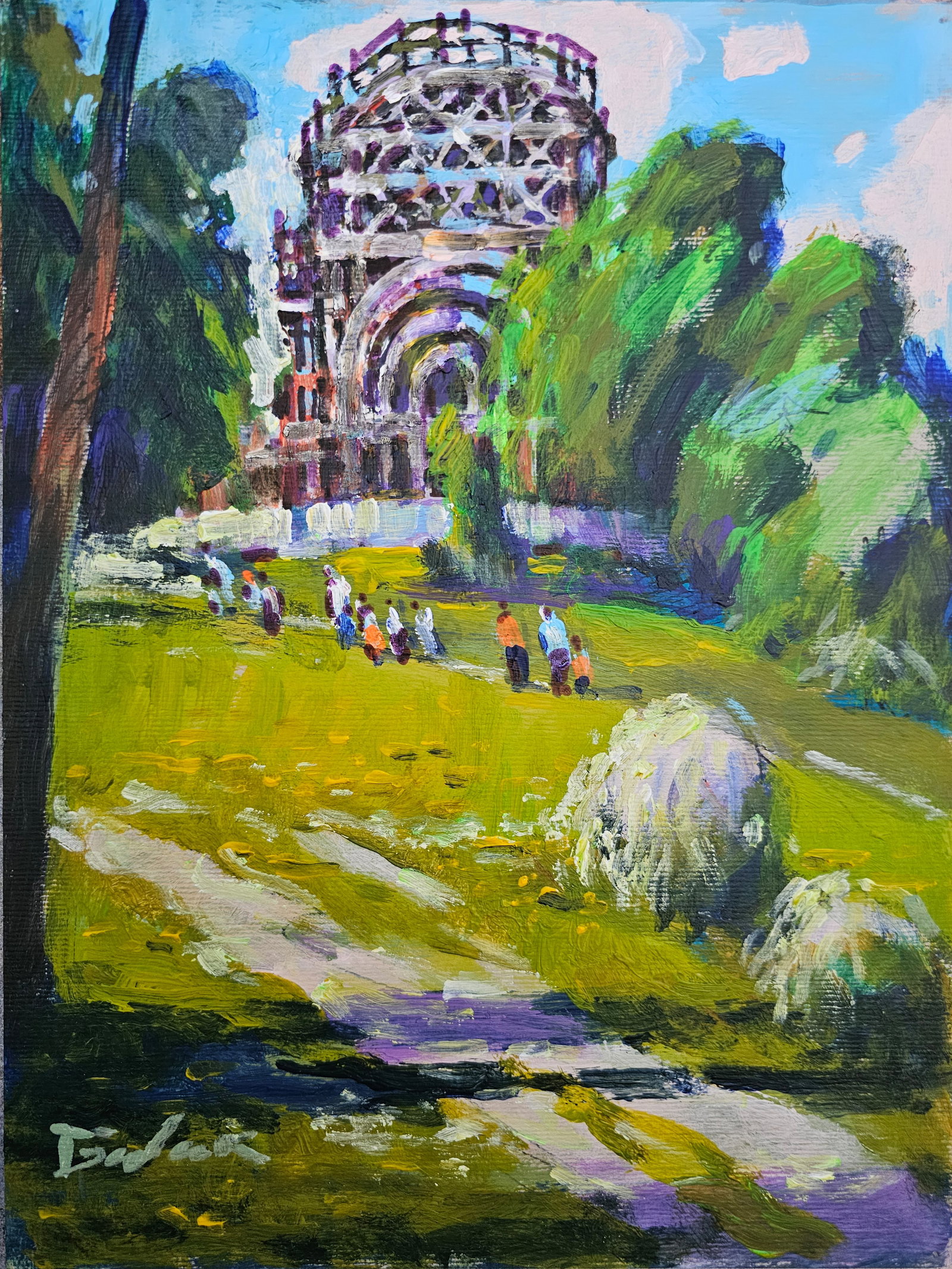 Acrylic painting Construction of St. Michael's Church Vyacheslav Petrovich Babac (1 of 10)