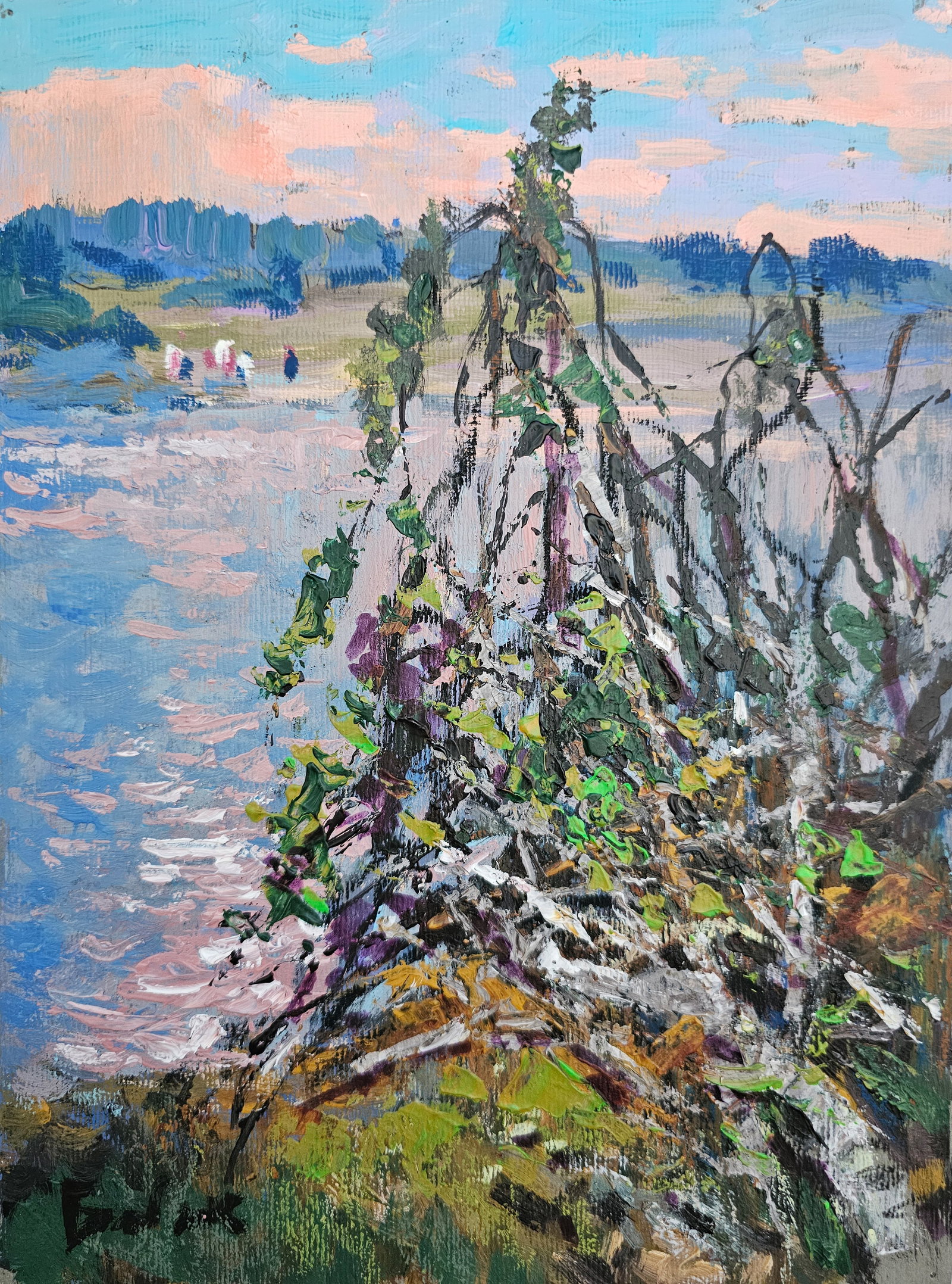 Acrylic painting on the river Vyacheslav Petrovich Babac: Title: Acrylic painting on the river Vyacheslav Petrovich Babac Description: 257BA Painter: Vyacheslav Petrovick Babac Size: 28x21 cm/ 11.02x8.26 inches Components: Acrylic, cardboard Original paintin