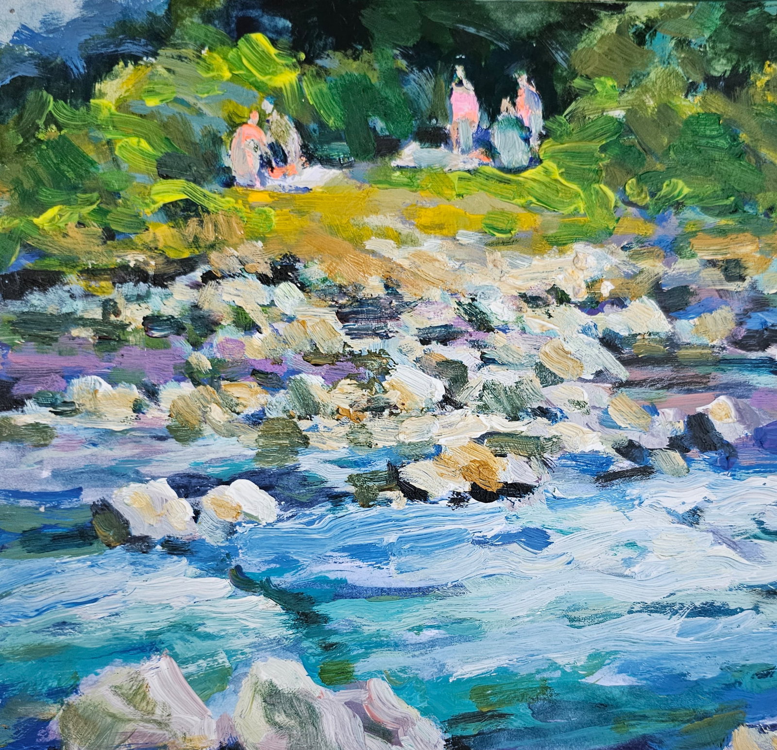 Acrylic painting River rapids Vyacheslav Petrovich Babac: Title: Acrylic painting River rapids Vyacheslav Petrovich Babac Description: 260BA Painter: Vyacheslav Petrovick Babac Size: 26x26 cm/ 10.23x10.23 inches Components: Acrylic, cardboard Original painti