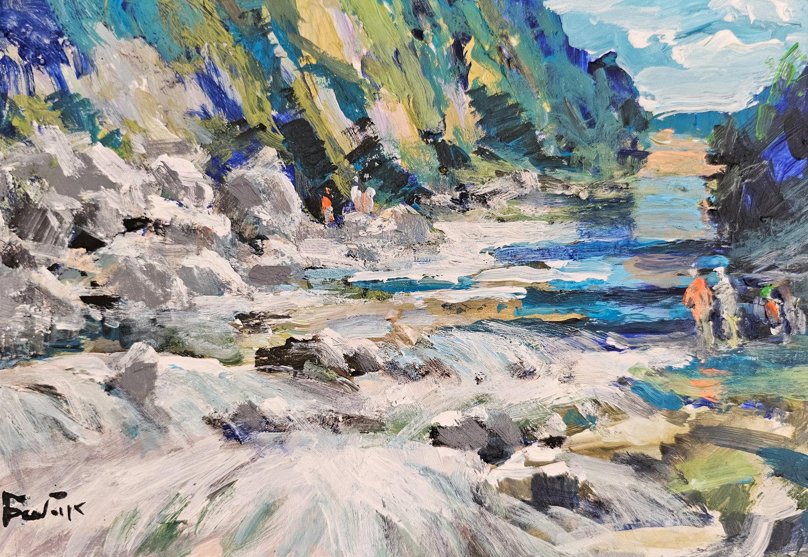 Acrylic painting village river Vyacheslav Petrovich Babac (1 of 10)