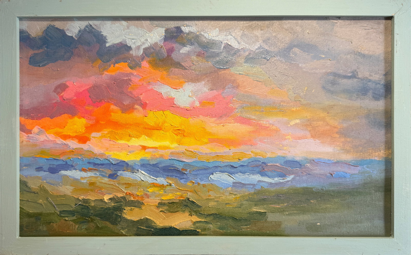 Oil painting with frame Morning K. Leonid: Title: Oil painting with frame Morning K. Leonid Description: 147KK Painter: K. Leonid Size: 30x50 cm/ 11.81x19.68 inches Components: oil, canvas, cardboard Original painting CONDITION: exellent ERA:2