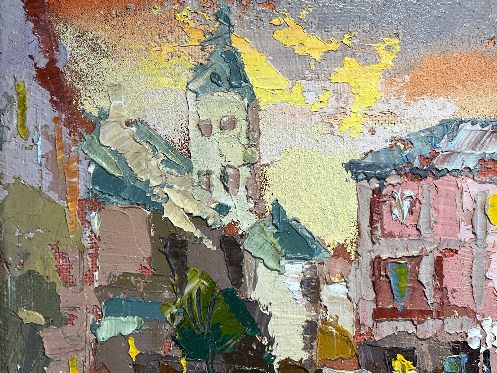Oil painting with frame Lviv market square K. Leonid - 2