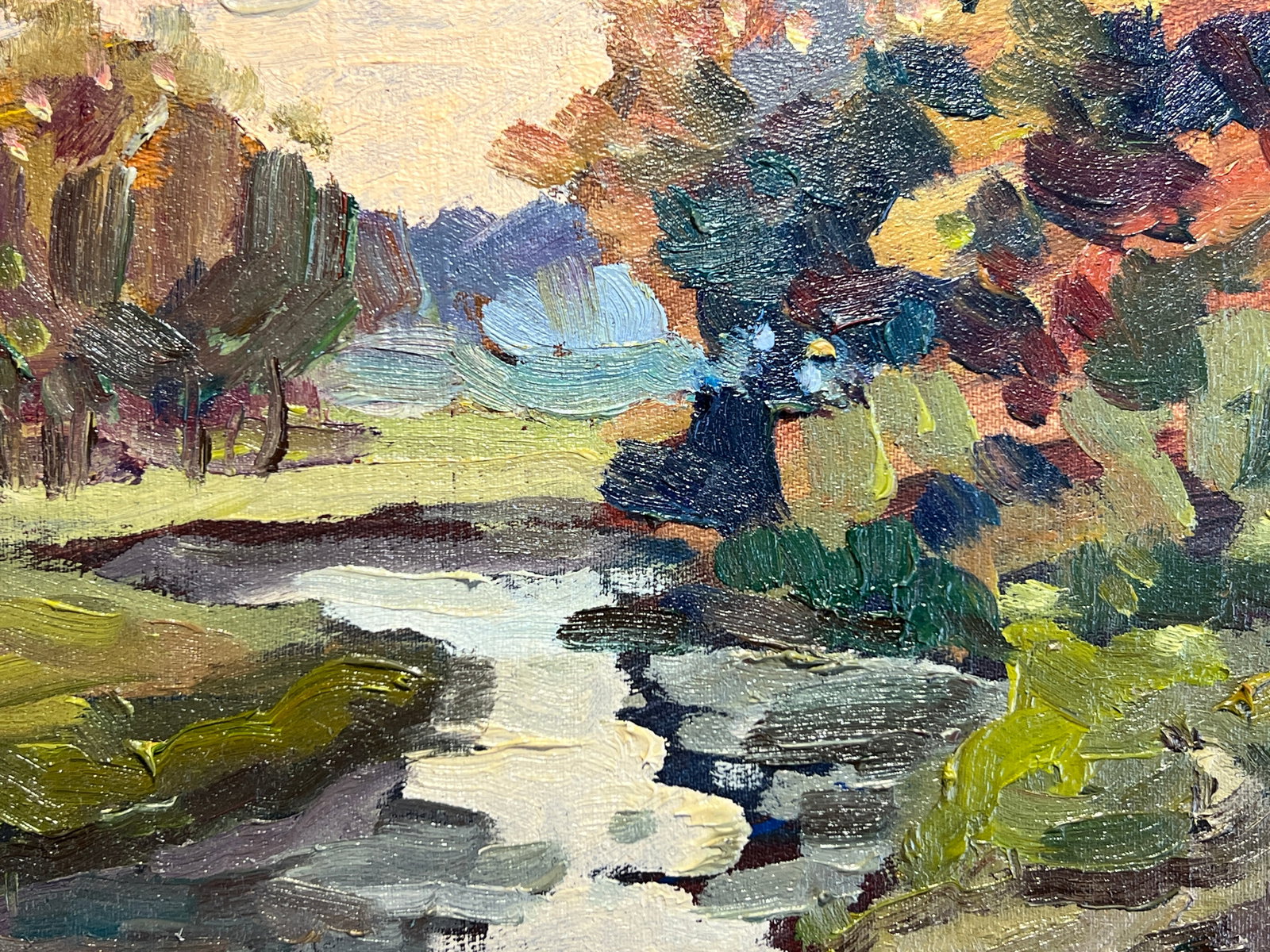 Oil painting with frame suburban river K. Leonid - 5