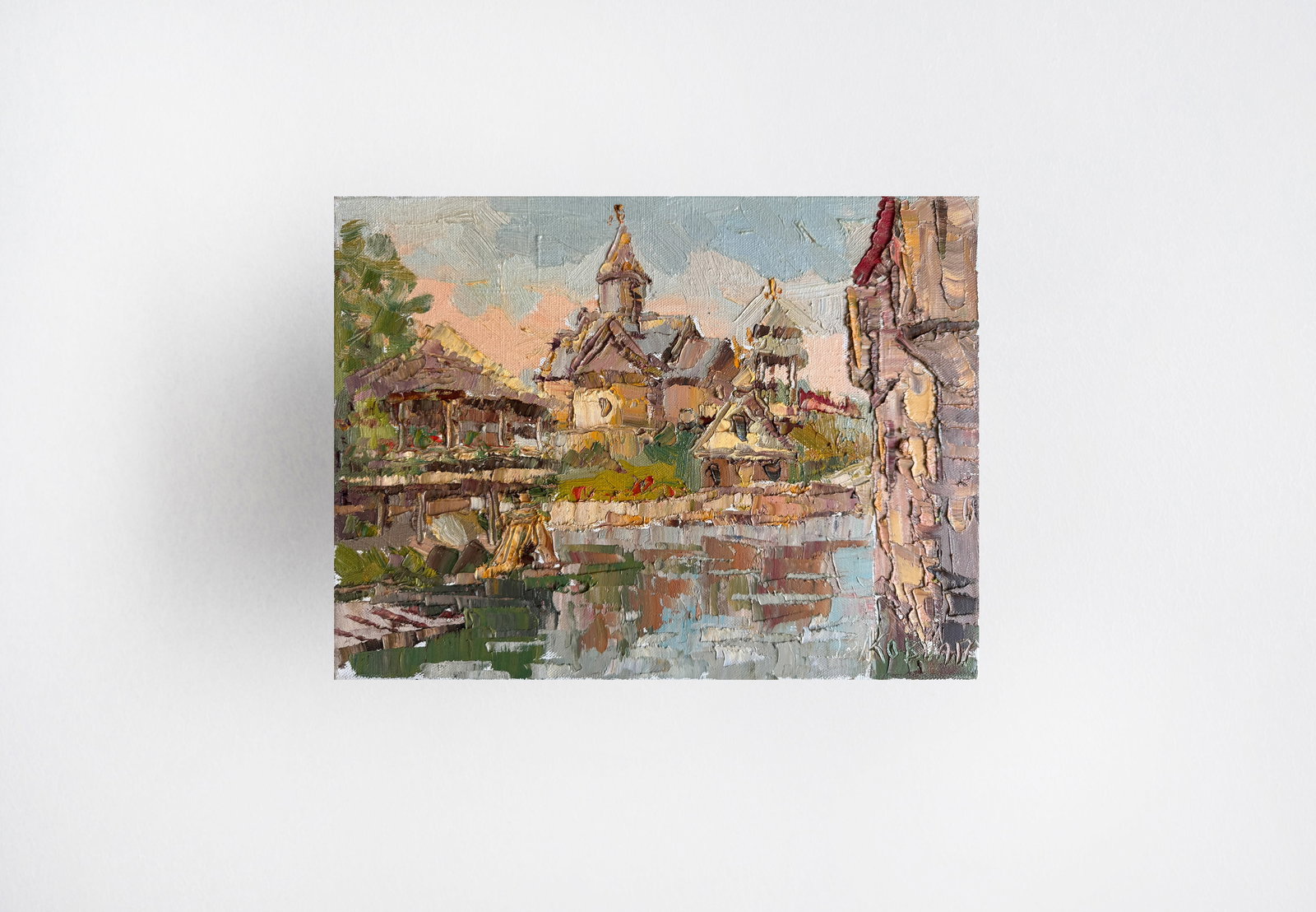 Oil painting with frame Serbian Republic, ethnic village K. Leonid - 7