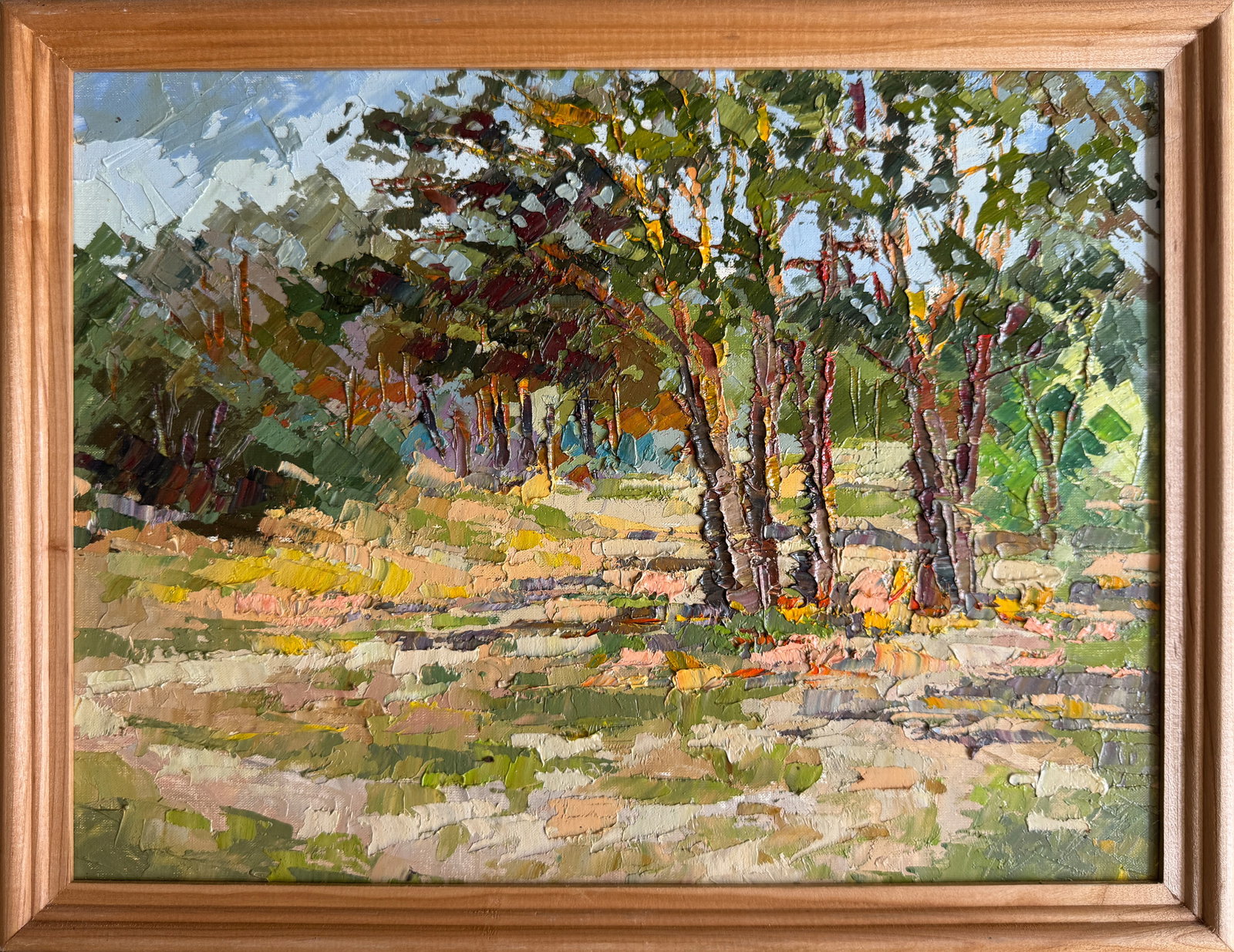 Oil painting with frame Pine trees K. Leonid: Title: Oil painting with frame Pine trees K. Leonid Description: 233KK Painter: K. Leonid Size: 30x40 cm/ 11.81x15.74 inches Components: oil, canvas, cardboard Original painting CONDITION: exellent ER